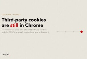 Timeline graphic: the removal of third-party cookies from Chrome was called off in 2024 and the Privacy Sandbox ended in 2025.